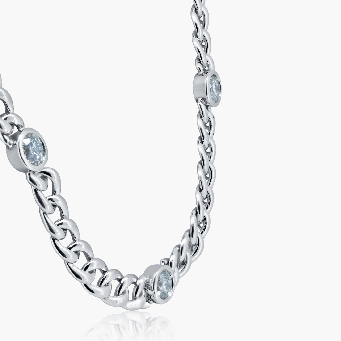 14K White Gold Round Diamond Chain Link Necklace-N30X5