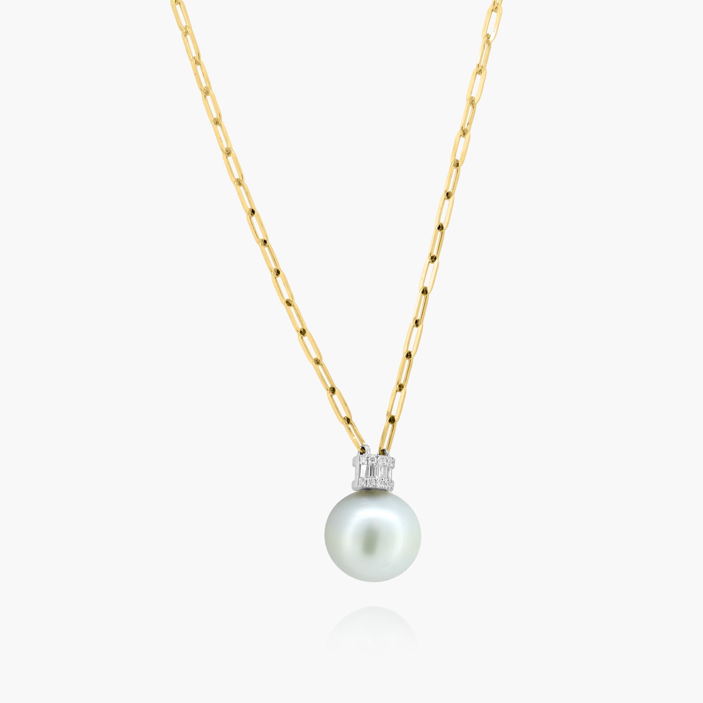 14K Two Tone Pearl Paper Clip Necklace - N605169SP