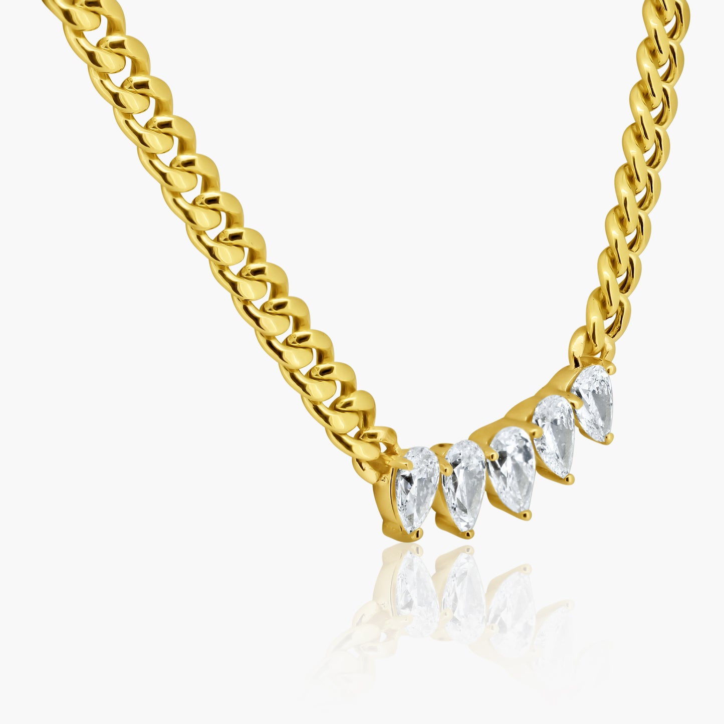 14K Yellow Gold Pear Diamond Chain Link Necklace - N60521902