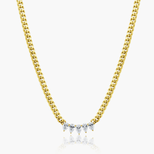 14K Yellow Gold Pear Diamond Chain Link Necklace - N60521902