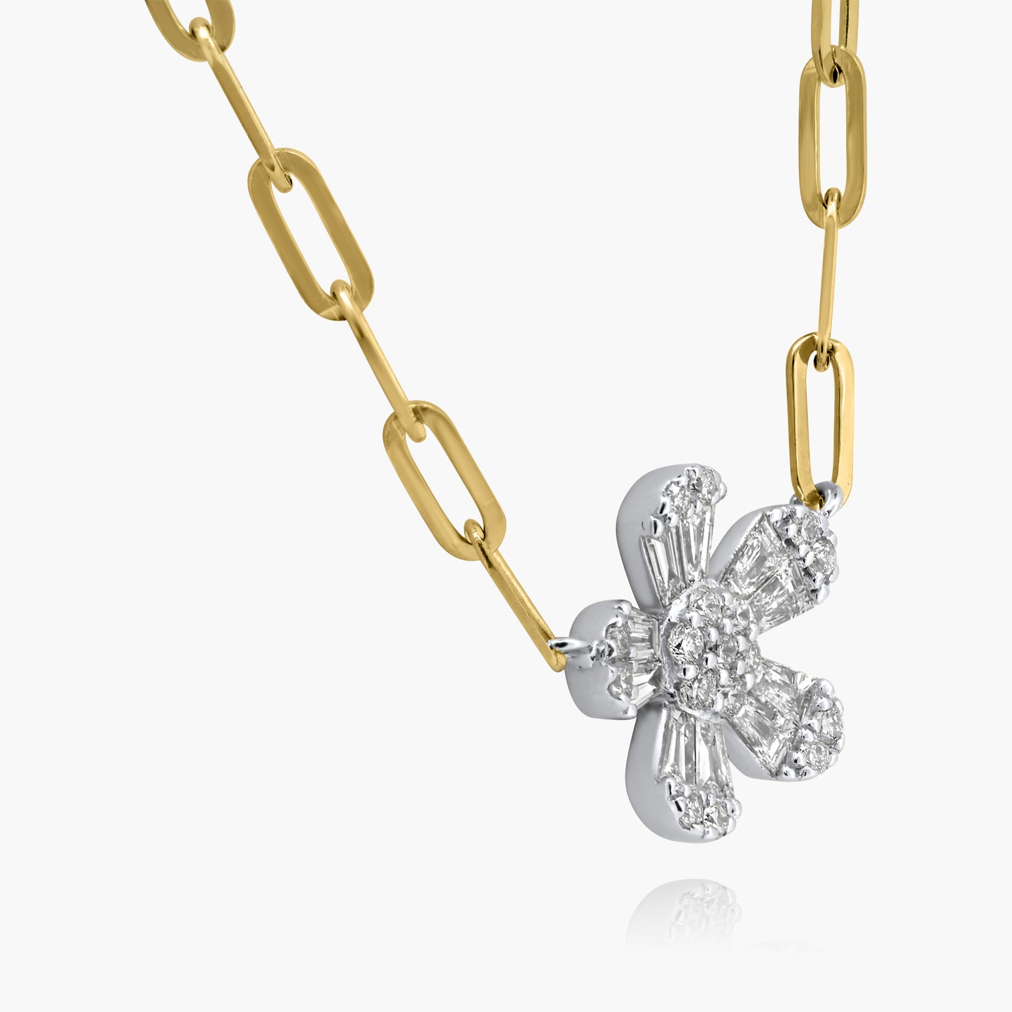 14K Two Tone Flower Paper Clip Necklace - N60570202-1