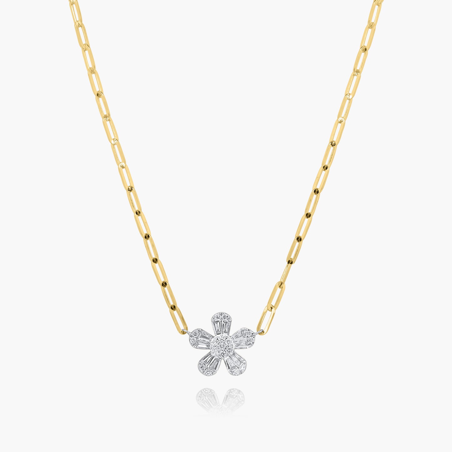 14K Two Tone Flower Paper Clip Necklace - N60570202-1