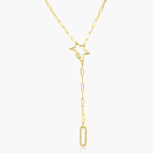 14K Yellow Gold Star Paper Clip Necklace - N605733M01-1