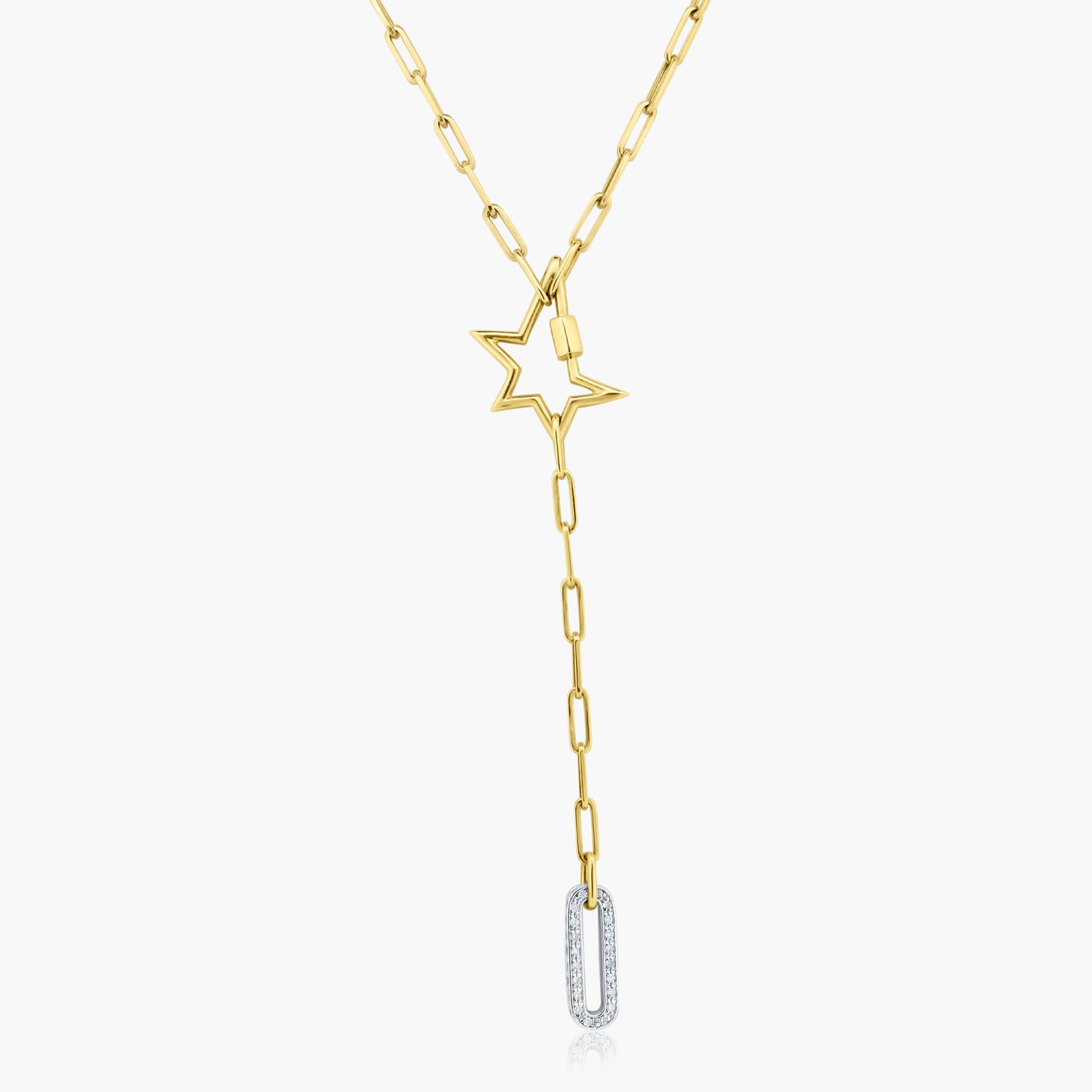 14K Two Tone Star Paper Clip Necklace - N605733M02-1