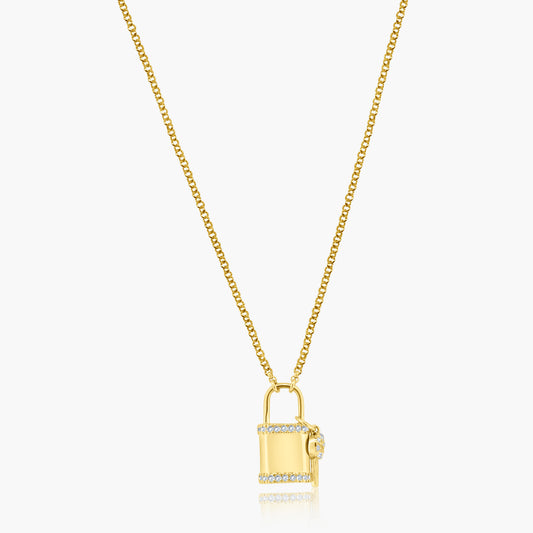 14K Yellow Gold Dainty Padlock Pendant - N606176