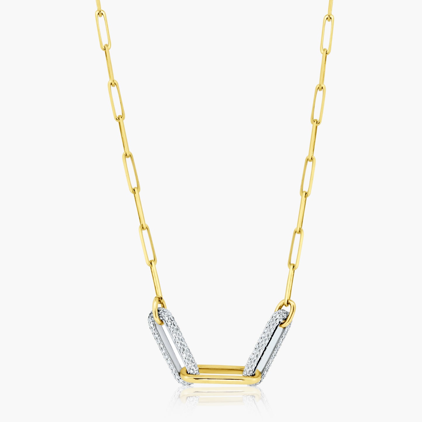 14K Two Tone Paper Clip Necklace-N606277M02-2