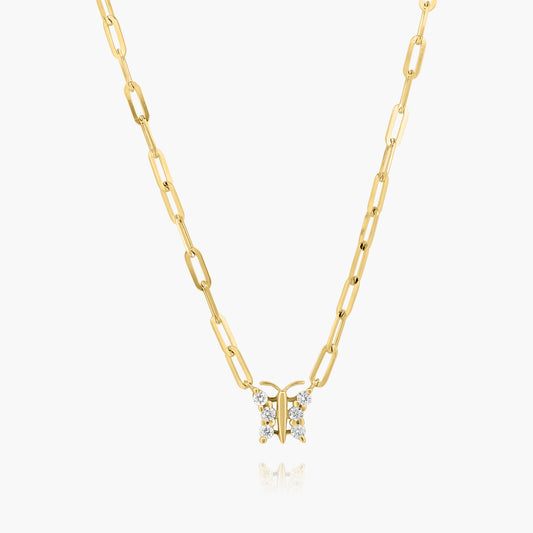 14K Yellow Gold Butterfly Paper Clip Necklace - N606469-1