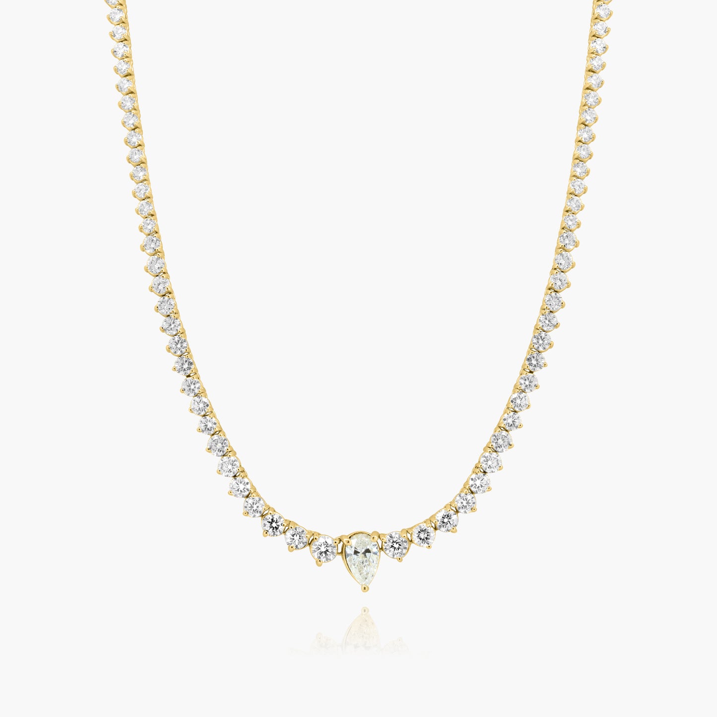 14K Yellow Gold Center Pear Diamond Tennis Necklace-NT08762ANMC