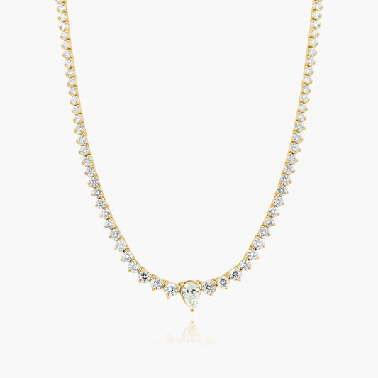 14K Yellow Gold Center Pear Diamond Tennis Necklace-NT08762ANMC