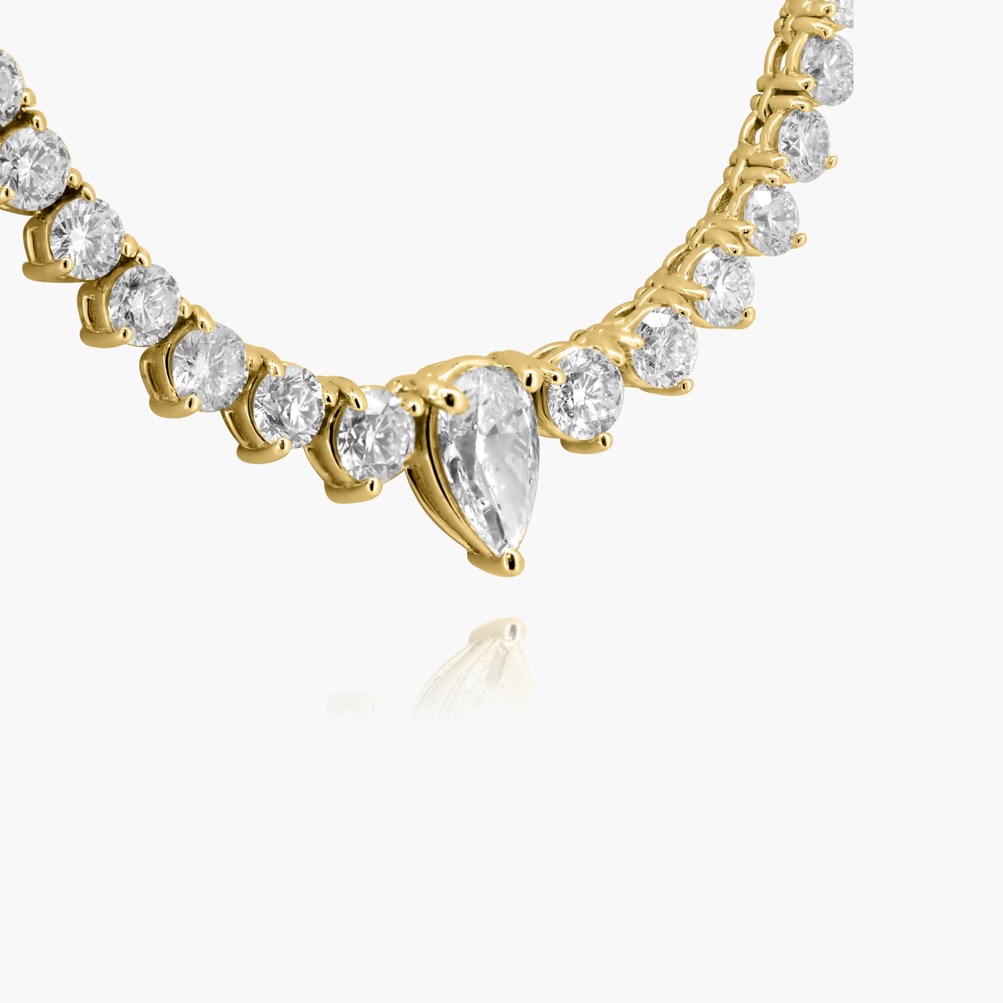 14K Yellow Gold Center Pear Diamond Tennis Necklace-NT08762ANMC