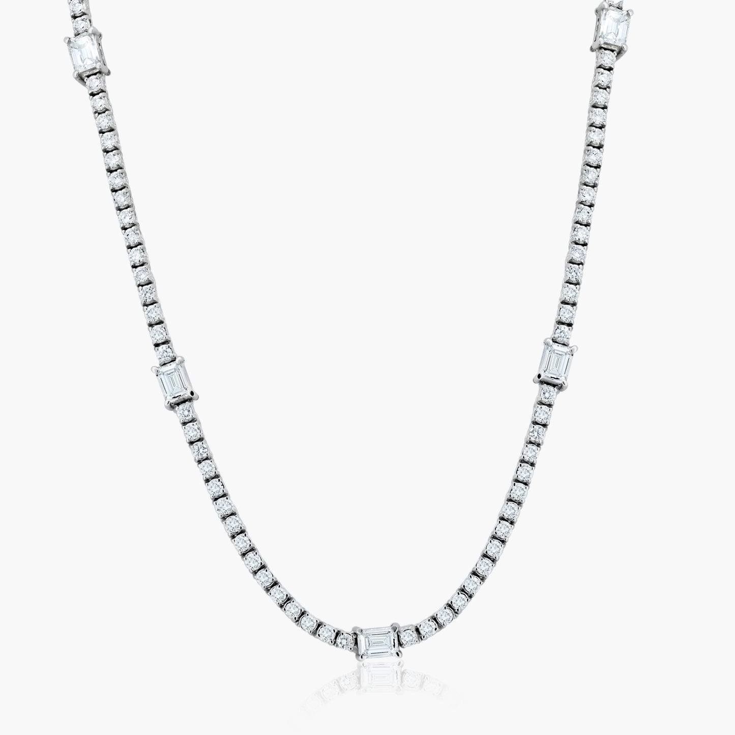 14K White Gold Tennis Necklace-NT08770ANMC