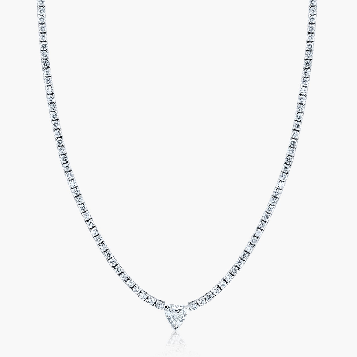 14K White Gold Center Heart Diamond Tennis Necklace - NT4-2.0MM2KJ