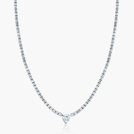 14K White Gold Center Heart Diamond Tennis Necklace - NT4-2.0MM2KJ