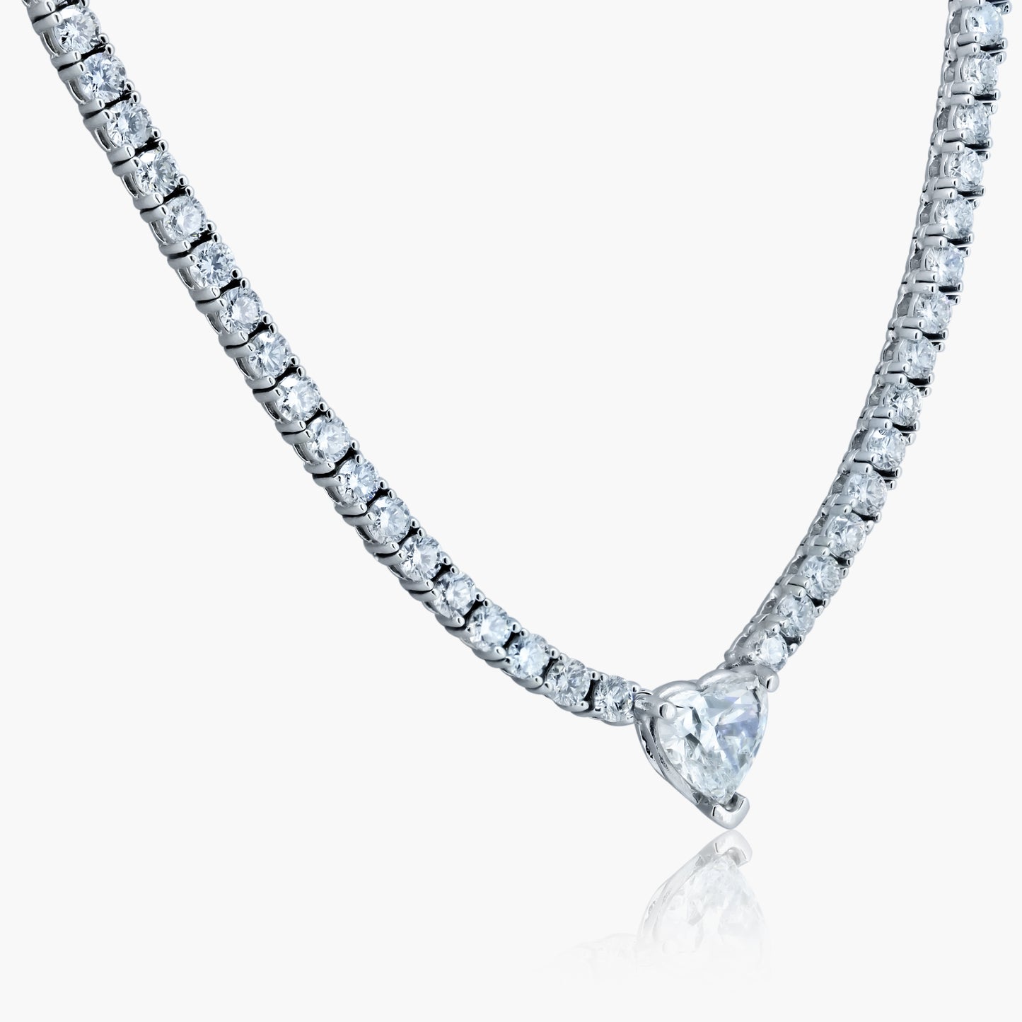 14K White Gold Center Heart Diamond Tennis Necklace - NT4-2.0MM2KJ