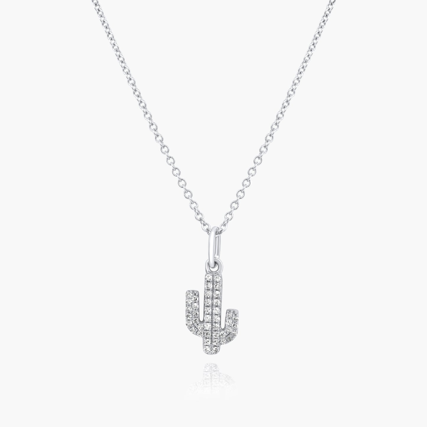 14K White Gold Dainty Cactus Pendant - P605643