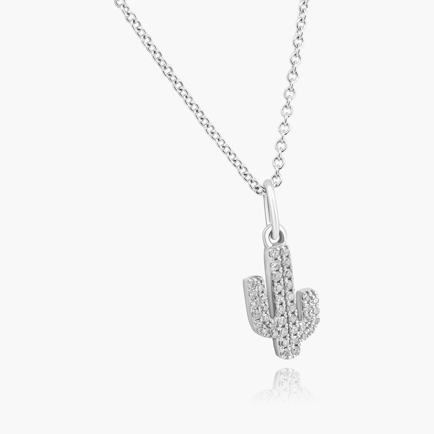 14K White Gold Dainty Cactus Pendant - P605643