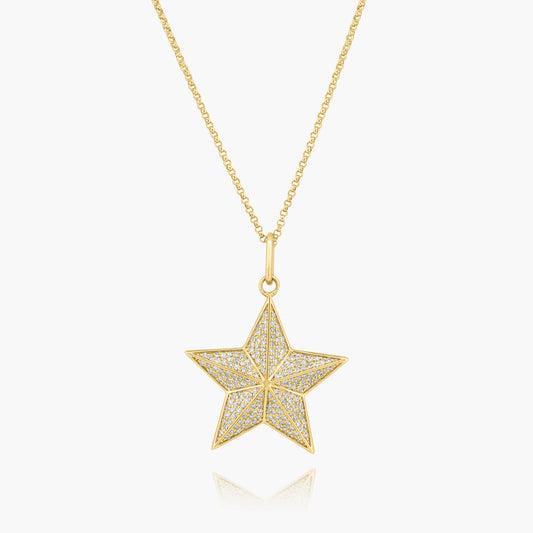 14K Yellow Gold Pave Diamond Star Pendant - P605858