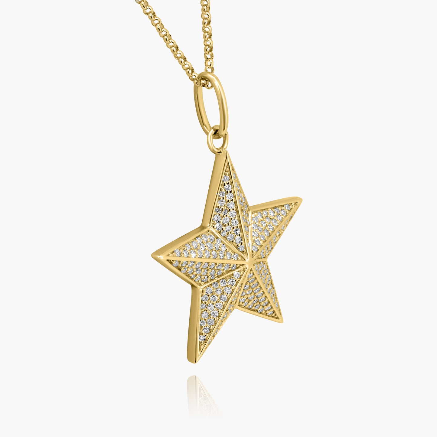 14K Yellow Gold Pave Diamond Star Pendant - P605858