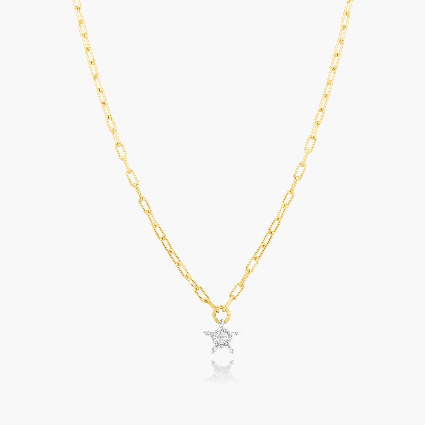 14K Two Tone Star Paper Clip Necklace - PKP09423ST25-1JK