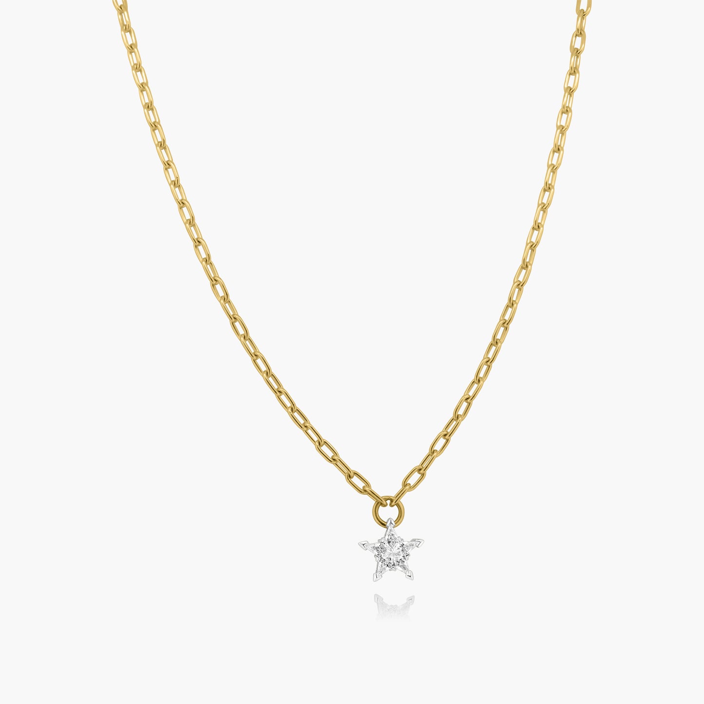 14K Two Tone Star Paper Clip Necklace - PKP09423ST25JK