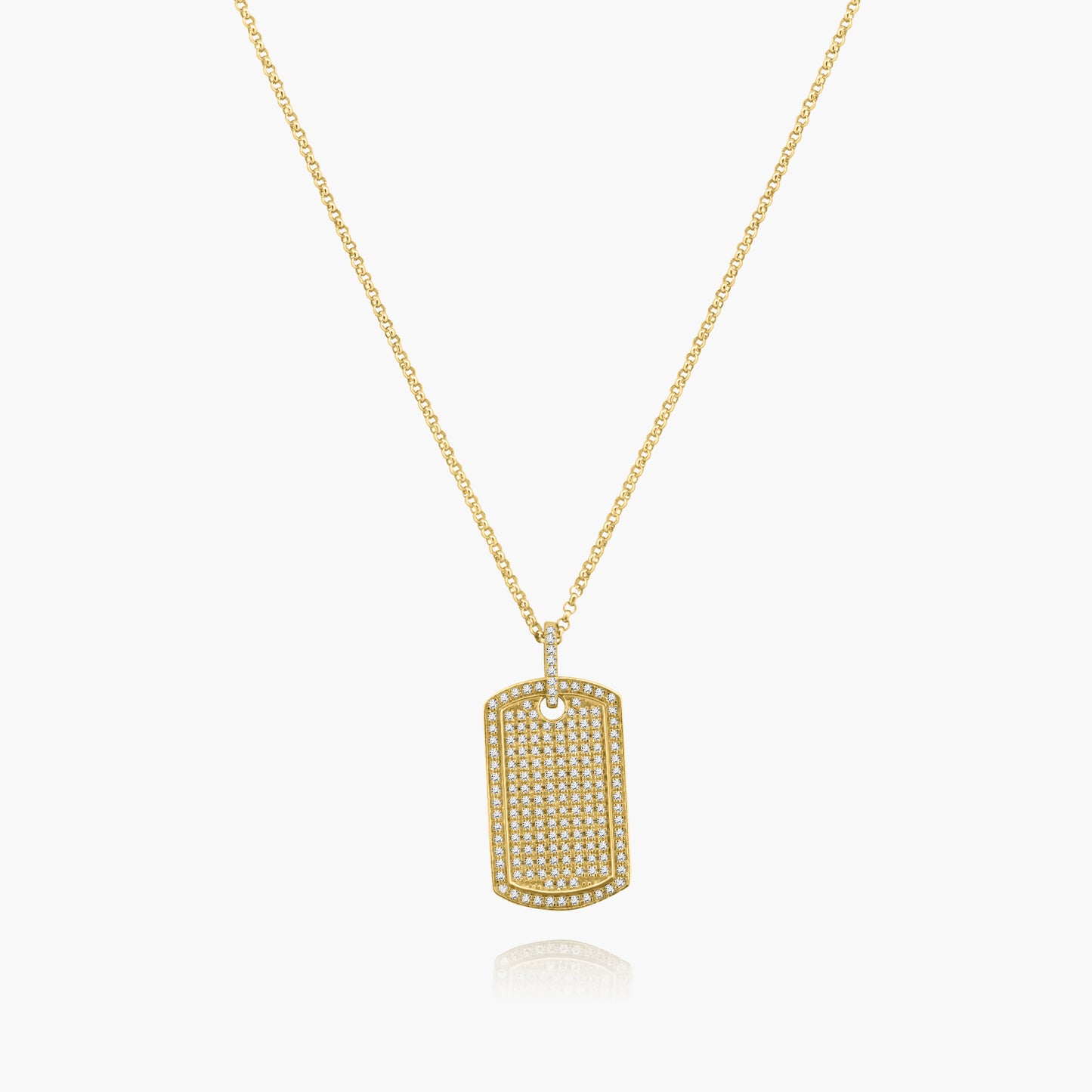 14K Yellow Gold Pave Diamond Dog Tag Pendant - P605732