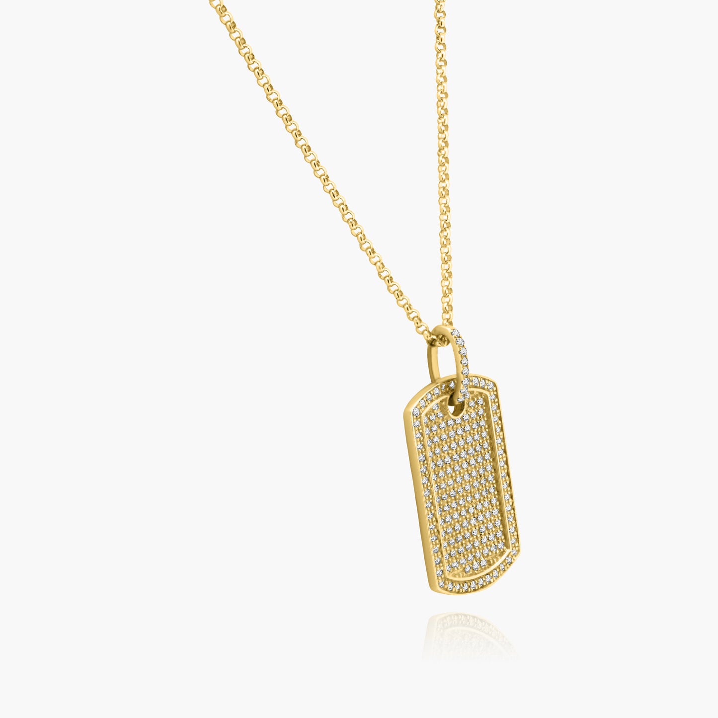 14K Yellow Gold Pave Diamond Dog Tag Pendant - P605732