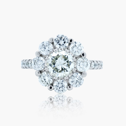 14K White Gold Flower Cluster Diamond Ring - R-S2558RMC