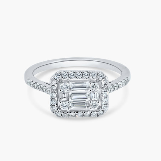 14K White Gold Baguette Ring - R00008