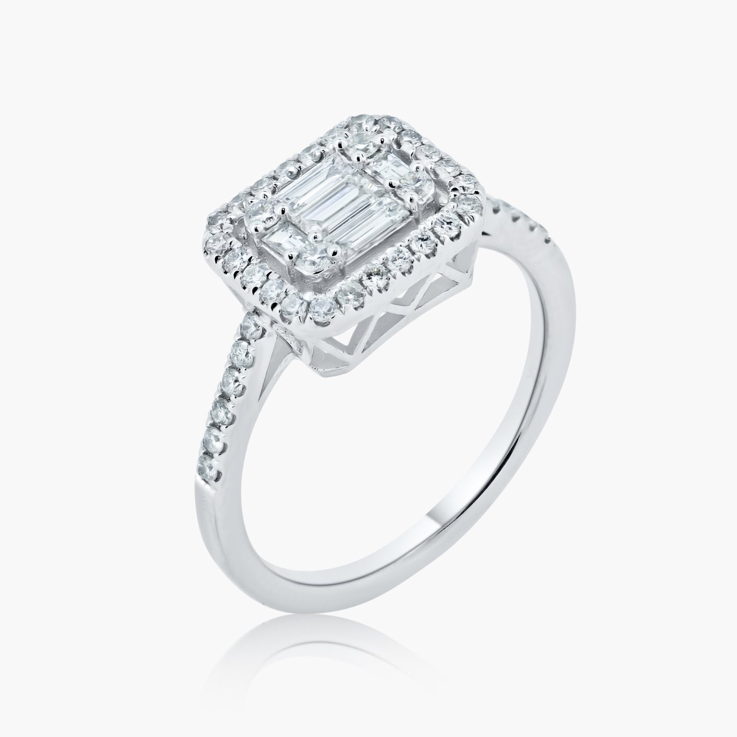 14K White Gold Baguette Ring - R00008