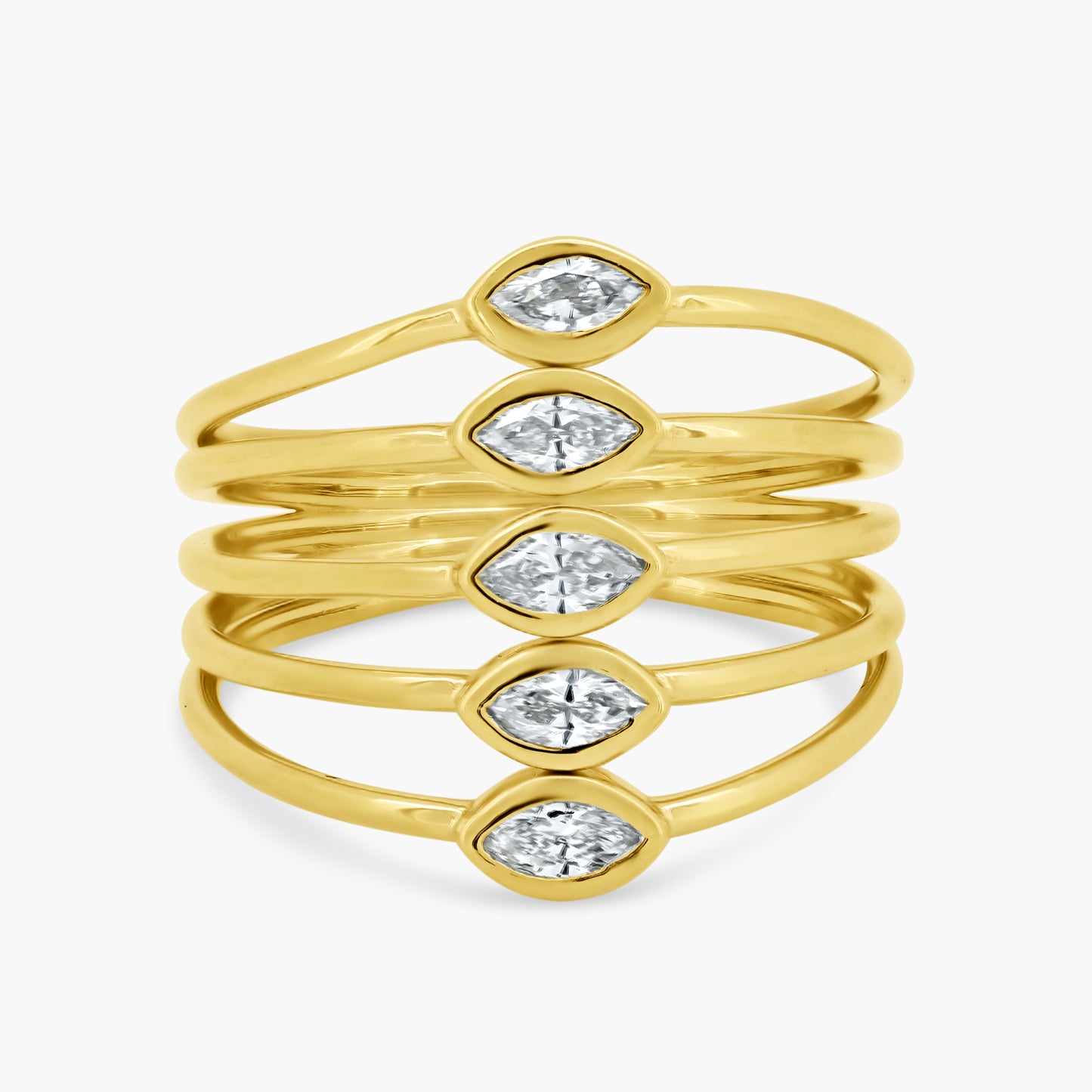 14K Yellow Gold Five Row Bezel Ring - R00009B