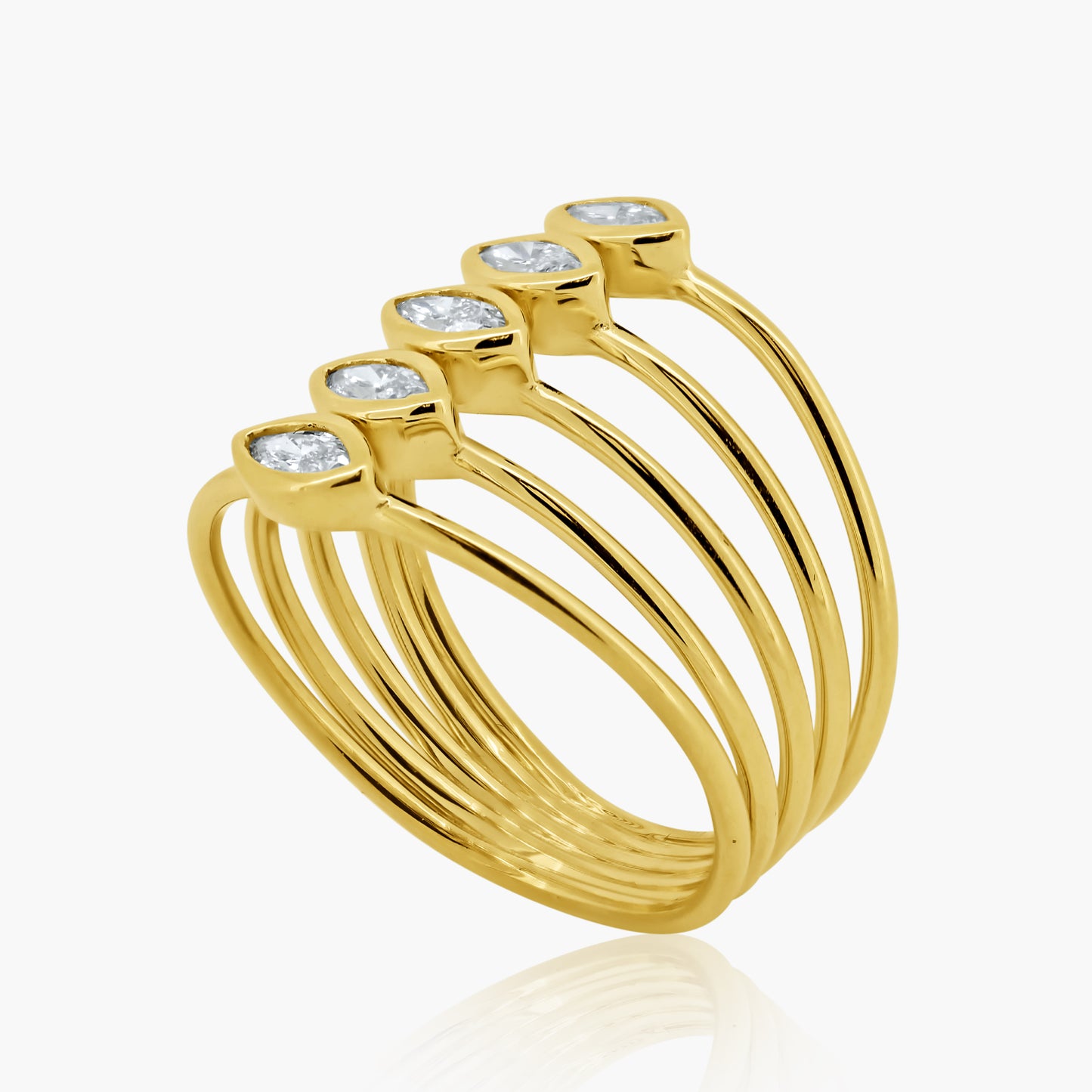 14K Yellow Gold Five Row Bezel Ring - R00009B