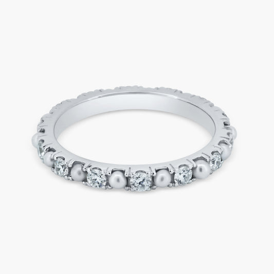 14K White Gold Pearl Eternity Band - R06155