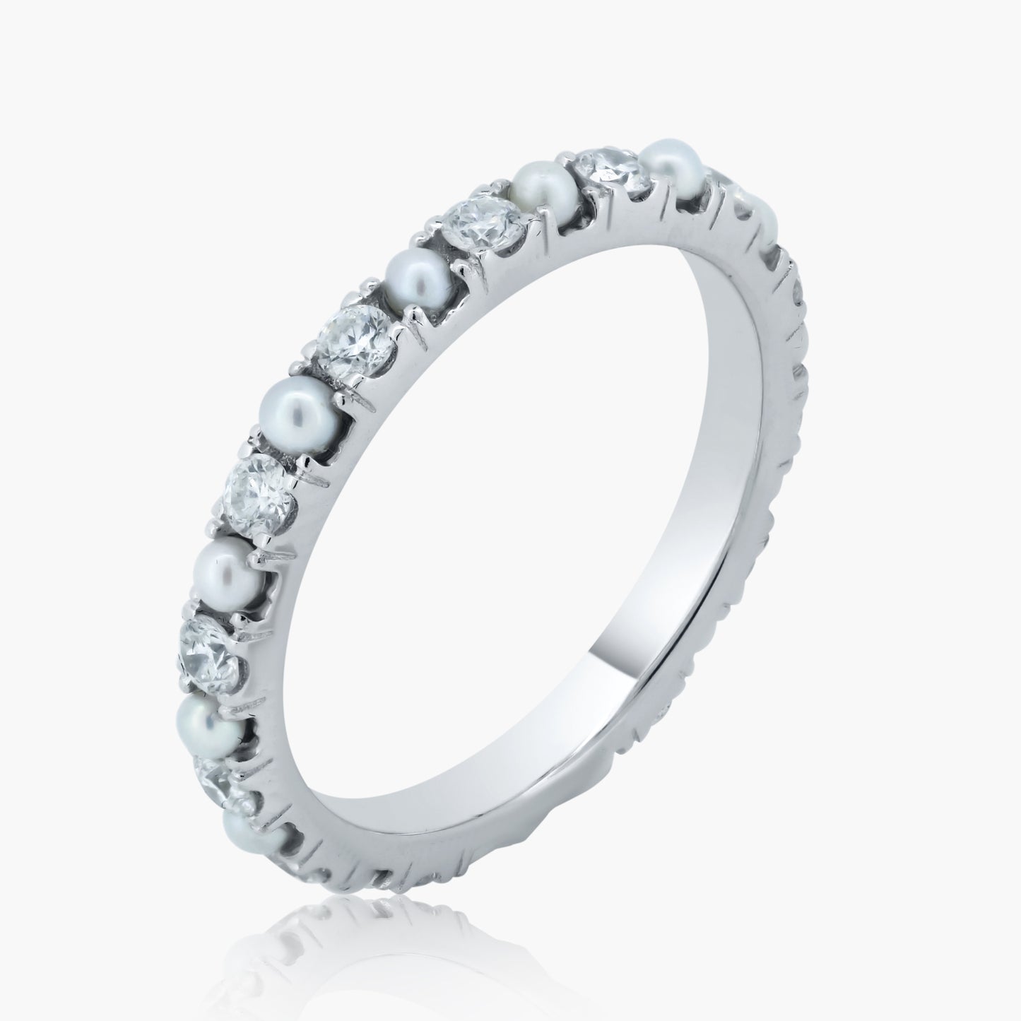 14K White Gold Pearl Eternity Band - R06155