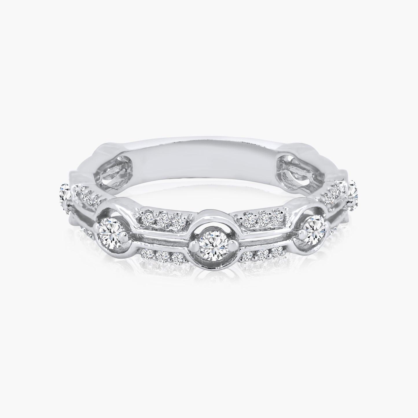 14K White Gold Round Diamond Stackable Band - R10203601