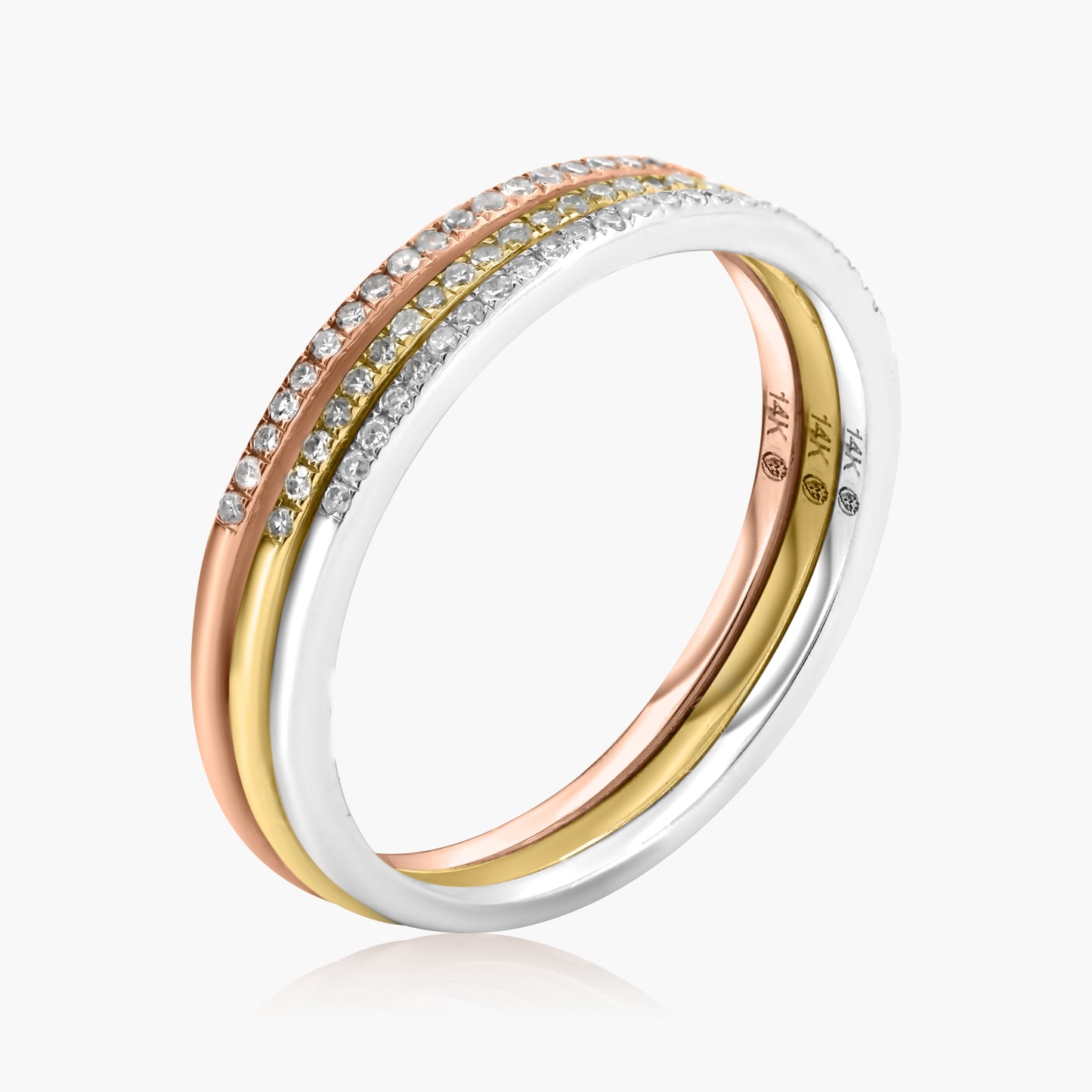 14K Tri Color Stackable Ring (set of 3)-R149WR632-65ME