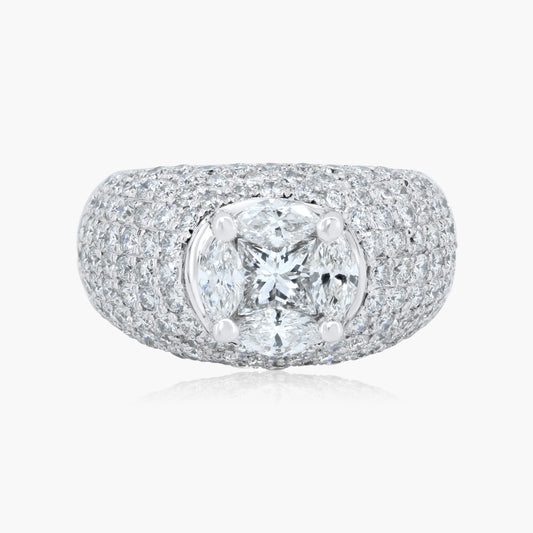 14K White Gold Illusion Statement Ring-R3