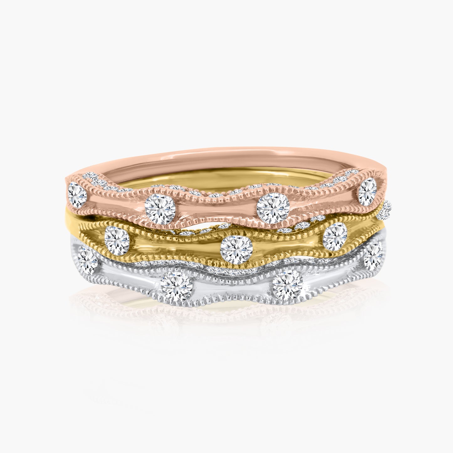 18K Tri Color Stackable Ring (set of 3)-R60010202