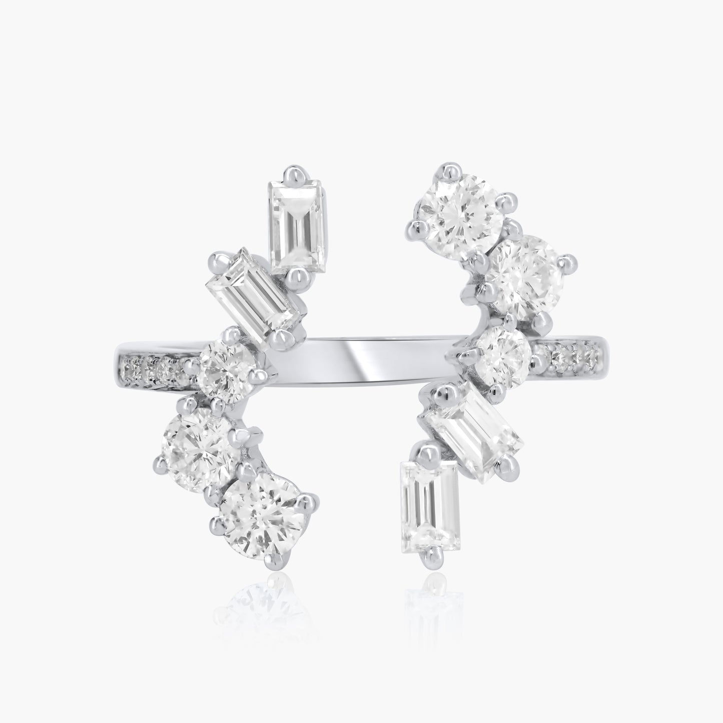 14K White Gold Mixed Cut Diamond Open Ring-R604381