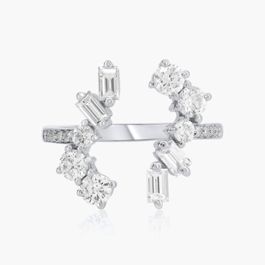 14K White Gold Mixed Cut Diamond Open Ring-R604381