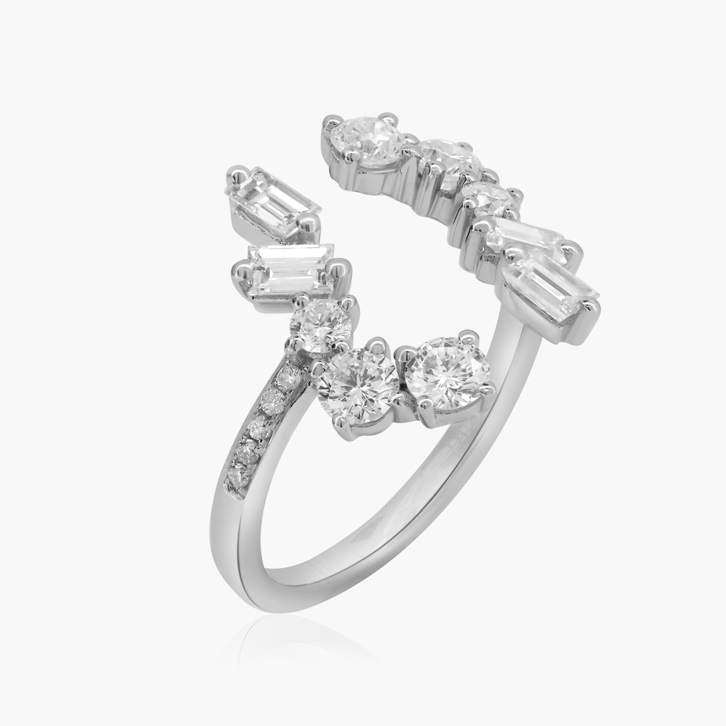 14K White Gold Mixed Cut Diamond Open Ring-R604381