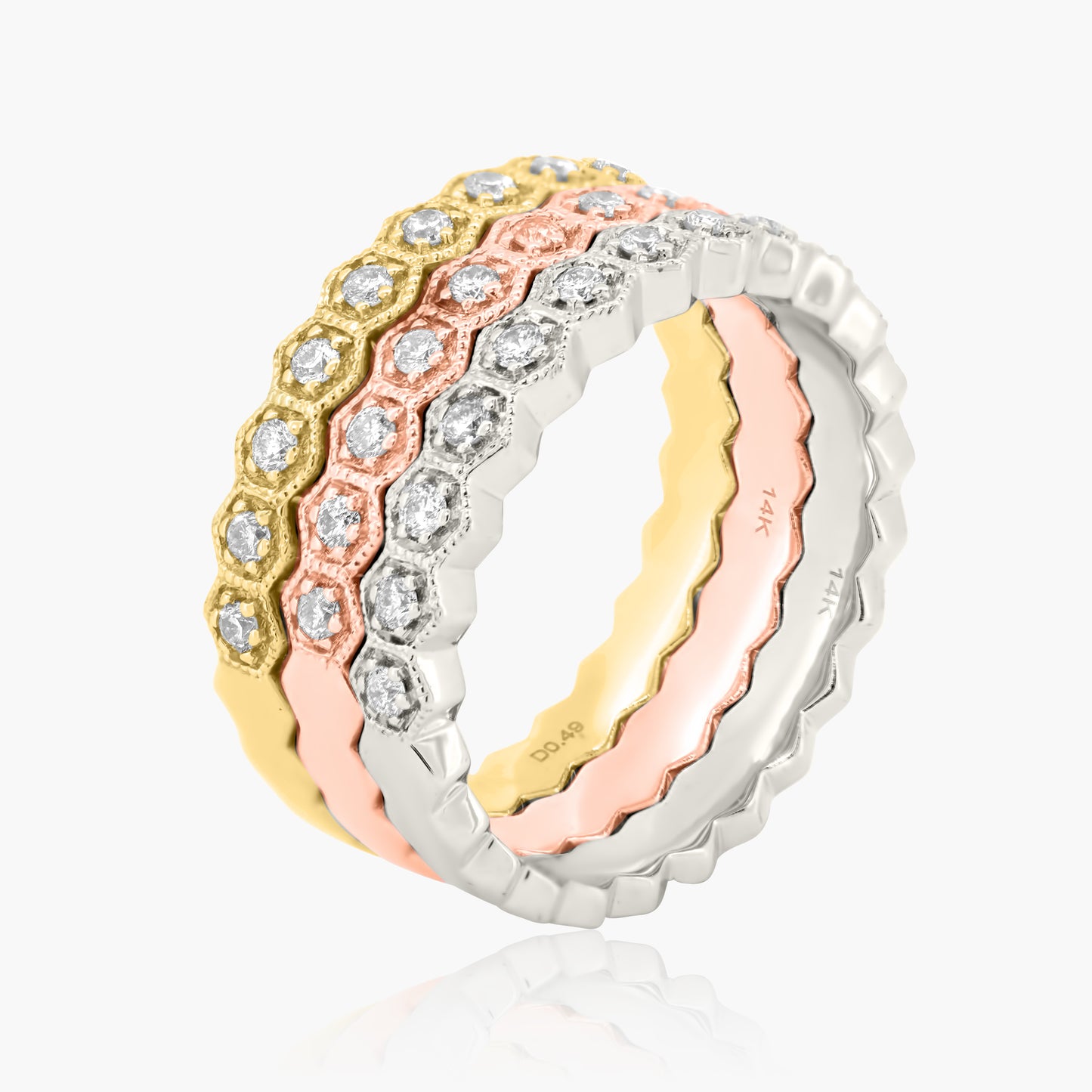 14K Tri Color Stackable Ring (set of 3)-R60496402-1