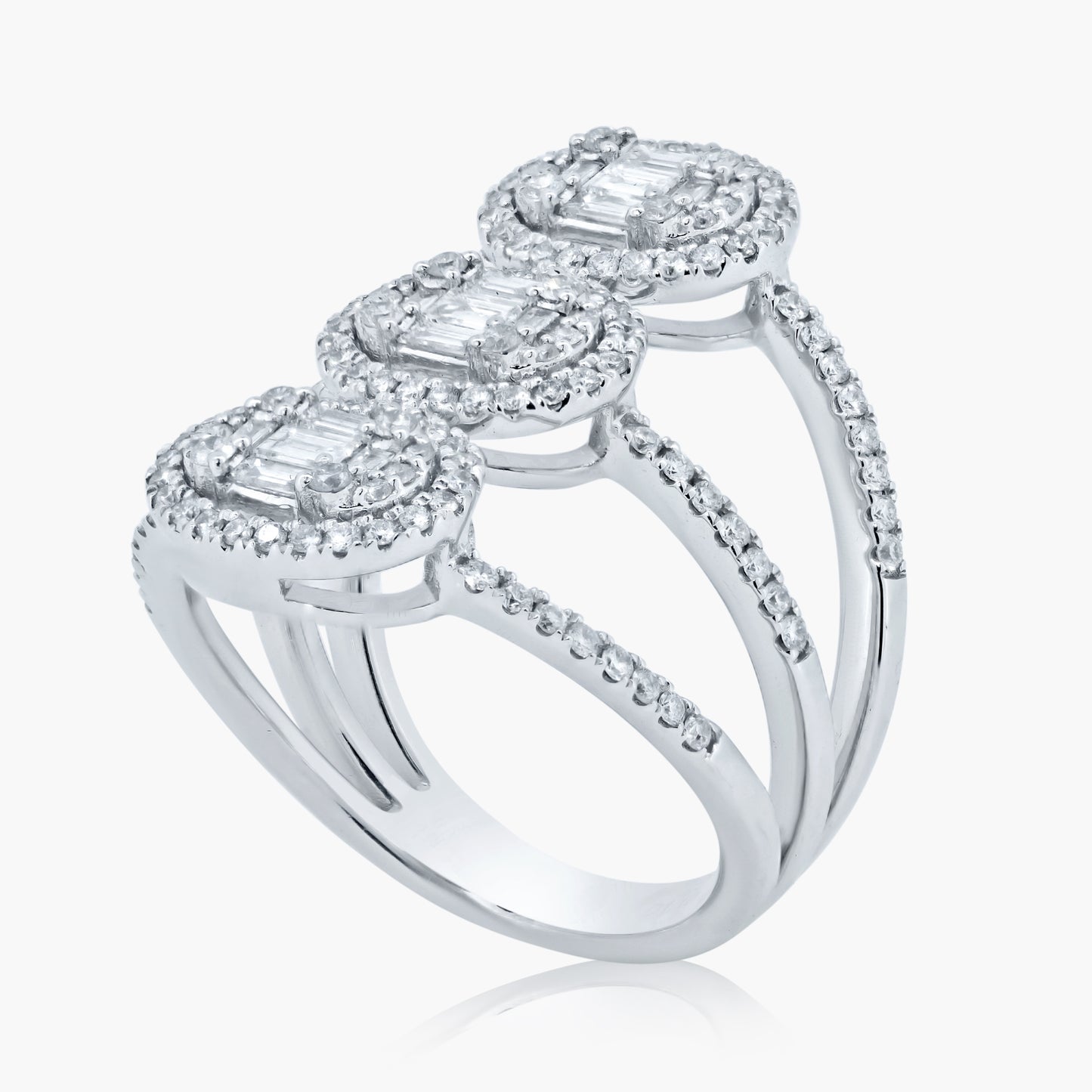 18K White Gold Three Row Baguette Ring - R605416