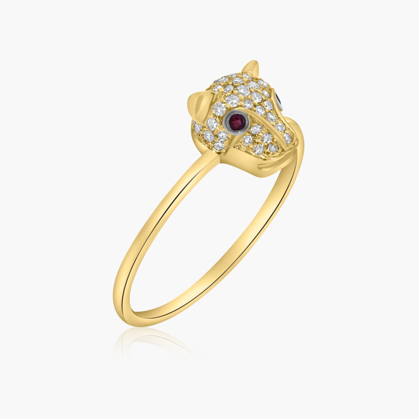 18K Two Tone Dainty Ruby Eye Panther Ring - R605699