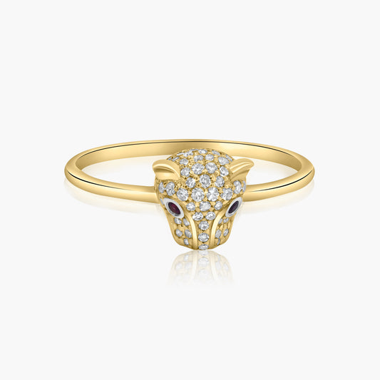 18K Two Tone Dainty Ruby Eye Panther Ring - R605699