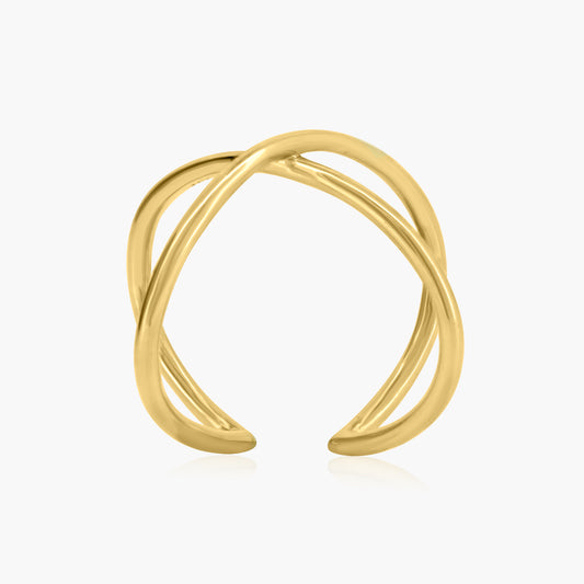 14K Yellow Gold Plain Dainty Crossover Ring - R60585001