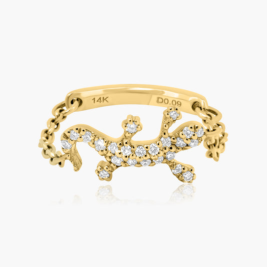 14K Yellow Gold Dainty Lizard Chain Ring - R60588701