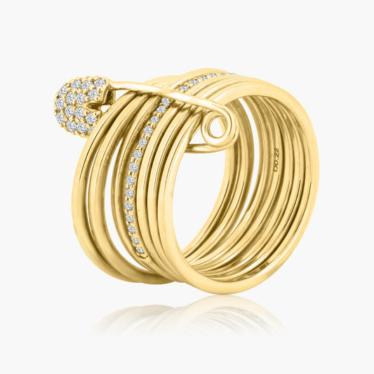 14K Yellow Gold Safety Pin Stacked Ring - R605890