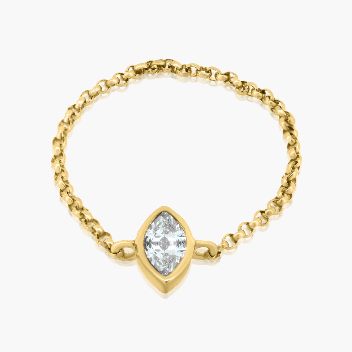 14K Yellow Gold Dainty Marquise Bezel Chain Ring - R60595706