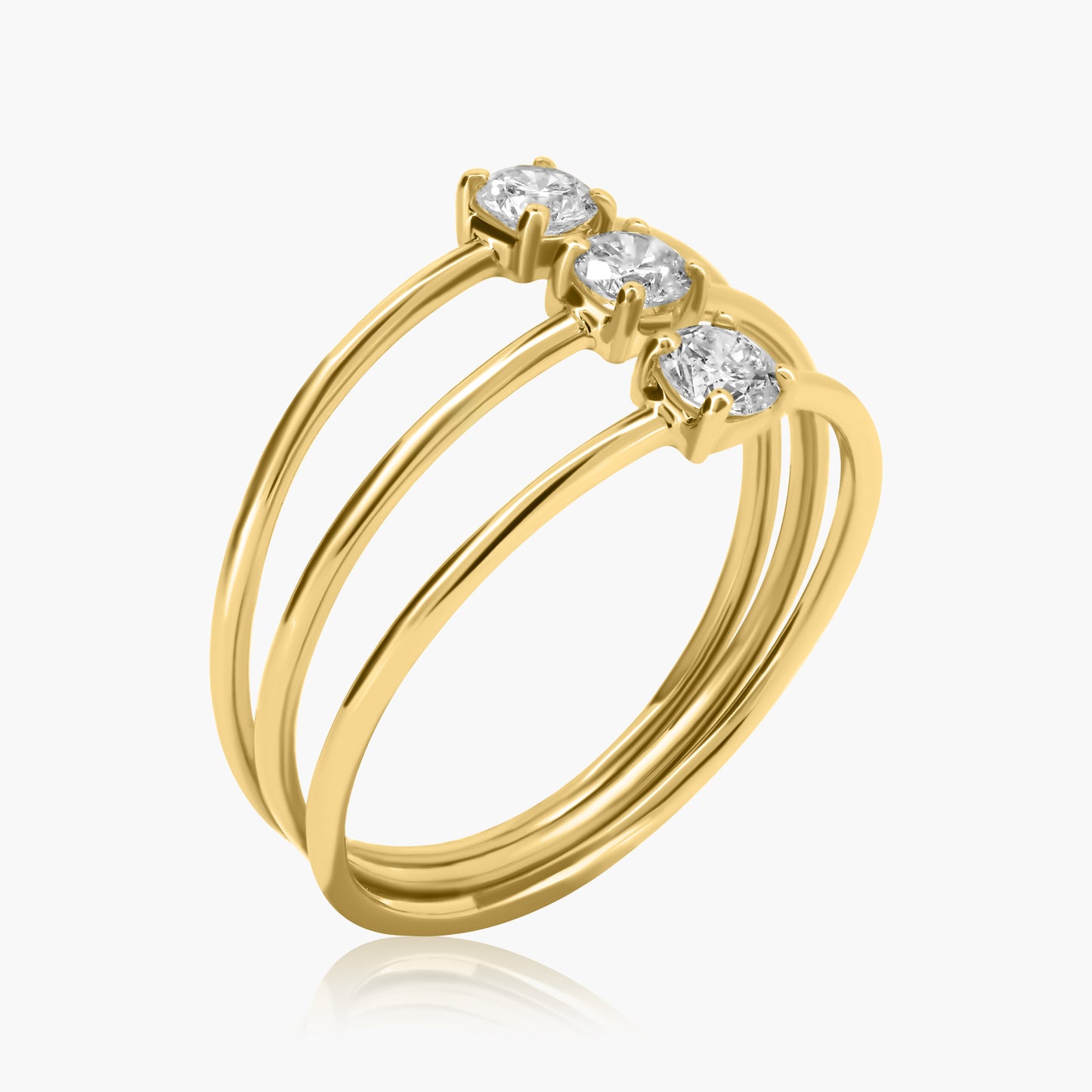 14K Yellow Gold Dainty Three Row Ring - R605965-RD3