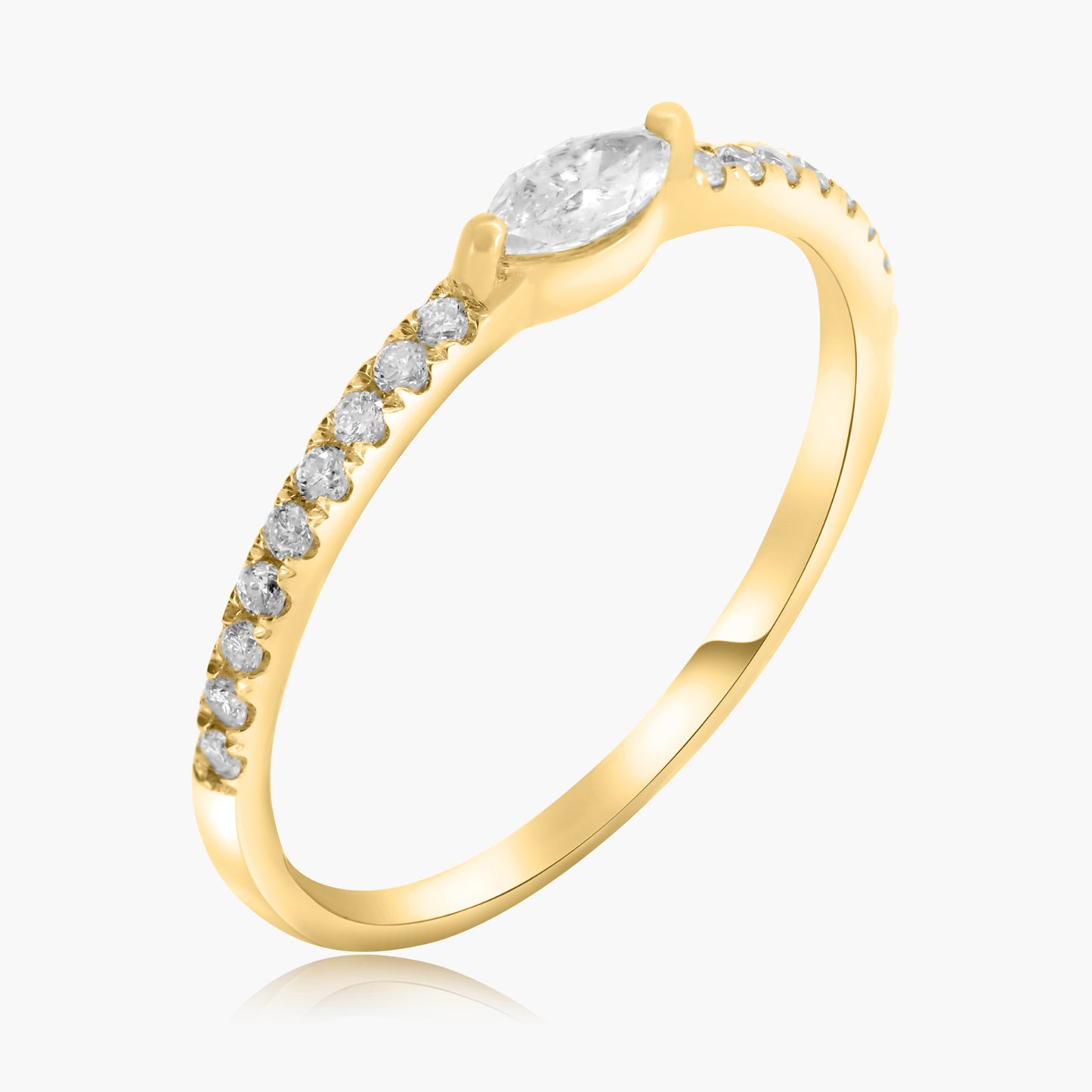 14K Yellow Gold Dainty Center Marquise Diamond Band-R60600705